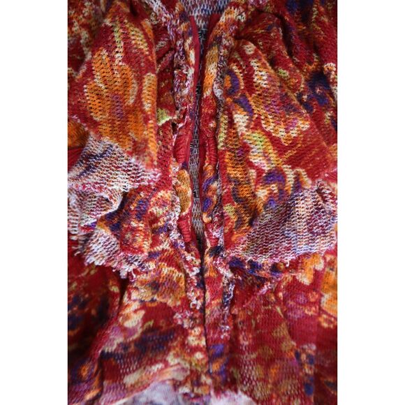 Free People OB1595772 Women's Sz M Cherry Combo Floral Rudi Ruffle Top - Picture 4 of 9